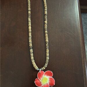 Floral Pendant Necklace with Brown Beads